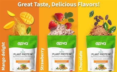 OZiva Bioactive Plant Protein (Mango), 1kg | 25g Protein,5.5 BCAA| Pea ...