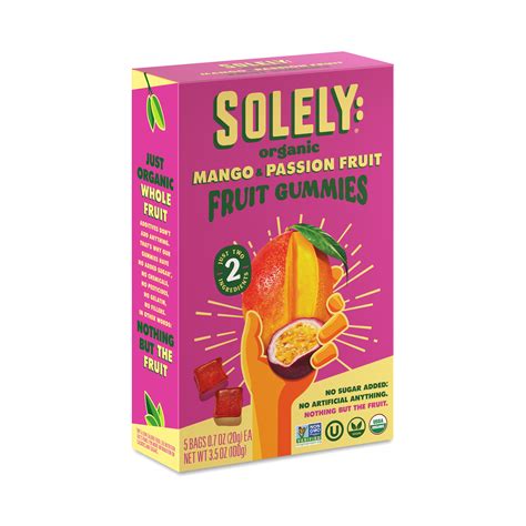 Solely Organic Fruit Gummies, Mango & Passion Fruit, Snack Pack ...