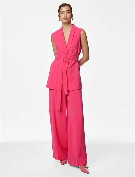 Buy Satin Look Belted Longline Waistcoat at Marks & Spencer