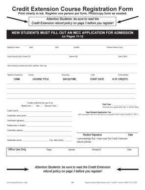 Fillable Online mcc commnet Credit Extension Course Registration Form ...