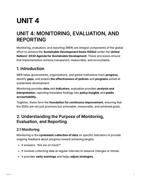 SDG UNIT 4: Monitoring, Evaluation, and Reporting for Sustainable ...