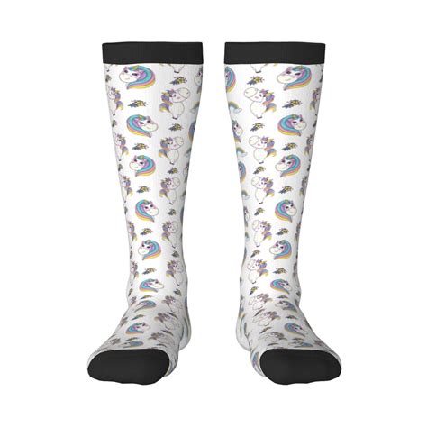 Zufioo Funny Kawaii Unicorns Dancing Print Long High Thigh Socks Knee ...