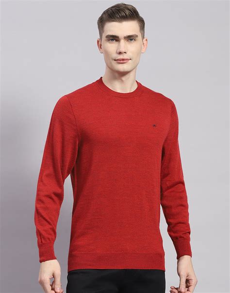 Buy Men Maroon Solid Round Neck Full Sleeve Pullover Online in India ...