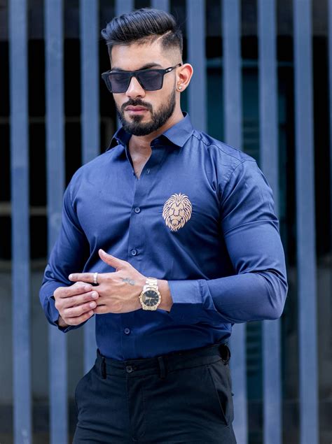 Mufasa Golden Embroidered Blue Cotton Shirt – The Foomer