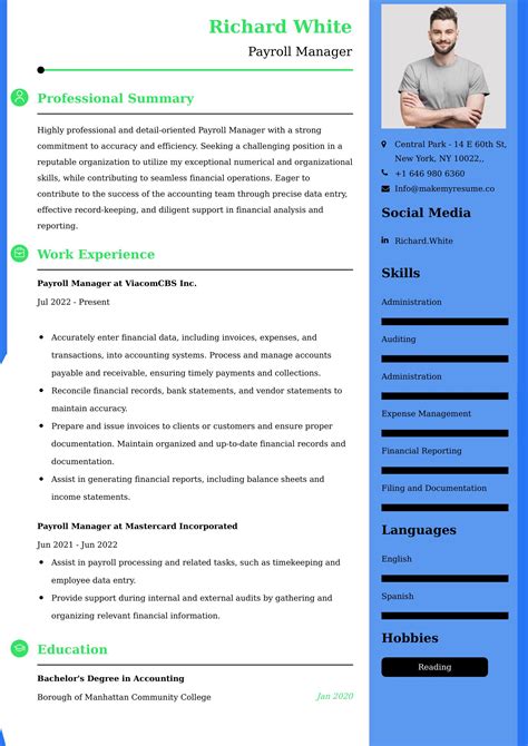 Payroll Manager Resume Examples India