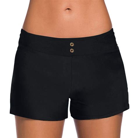 Luxalzxs Women's High Waisted Swim Shorts, Black Boyshort Bikini ...