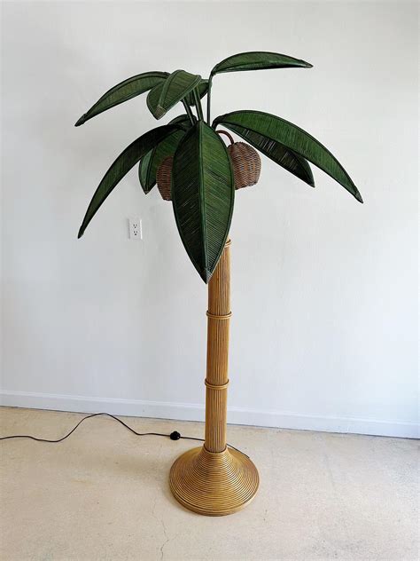 1970s Rattan and Wicker Palm Tree Floor Lamp For Sale at 1stDibs ...