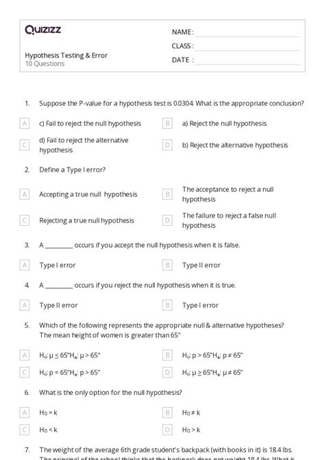 50+ hypothesis testing worksheets for 10th Class on Quizizz | Free ...