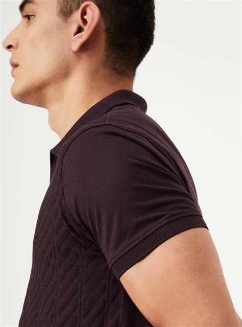 Buy Men Slim Fit Textured Zipper Polo T-shirt Online at just Rs. 799.0 ...