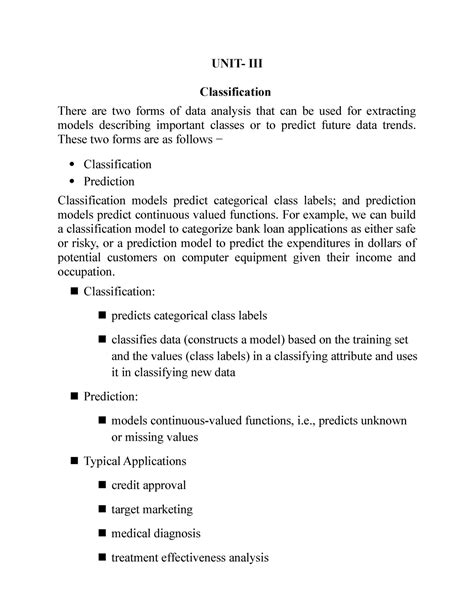 DM UNIT 3 - ??? - UNIT- III Classification There are two forms of data ...