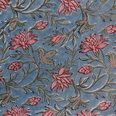 Pure Cotton Jaipuri Blue With Lily Jaal Hand Block Print Fabric – Sanskruti