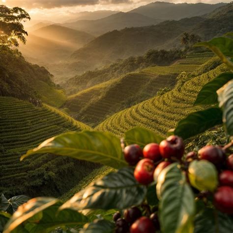 Coffee plantation on the mountain at sunrise in thailand | Premium AI ...