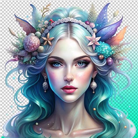 Beautiful mermaid face on transperent background | Premium AI-generated PSD
