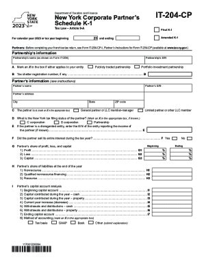 Form IT-204-CP New York Corporate Partners Schedule K-1 Tax Year 2023 ...