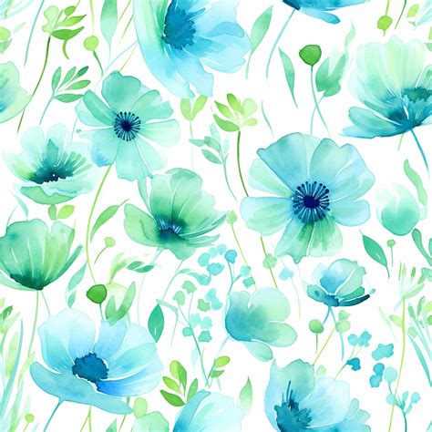 A floral wallpaper with blue and green flowers | Premium AI-generated image