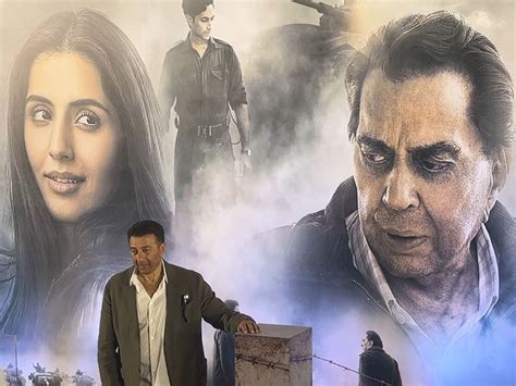 Sunny Deol stands beside his father Dharmendra's photo at screening of ...