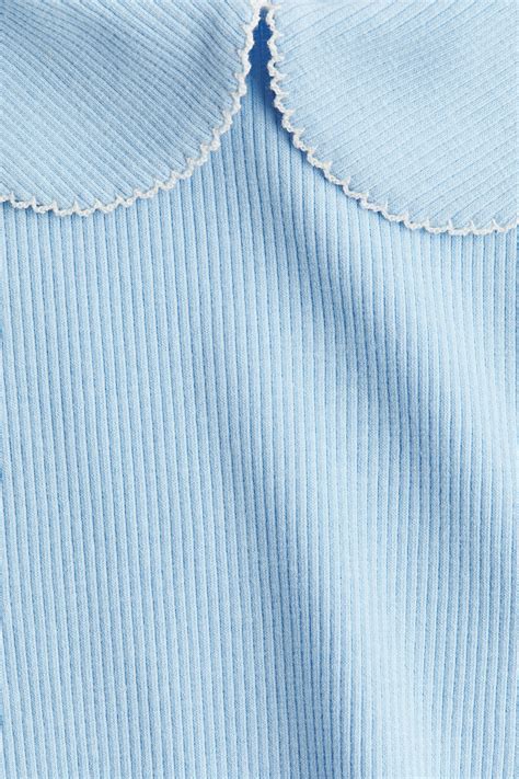 Picot-trimmed cotton top - Light blue - Kids | H&M IN