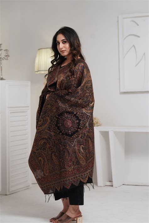 Black Kani Jamawar Silk Dupatta | Summer Shawl | Imperial Weaves