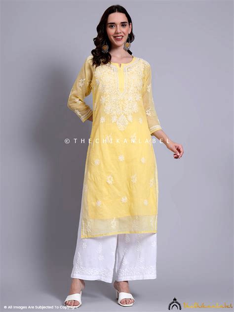 Yellow Kota Cotton Straight Chikankari Kurti with Inner | Trending ...