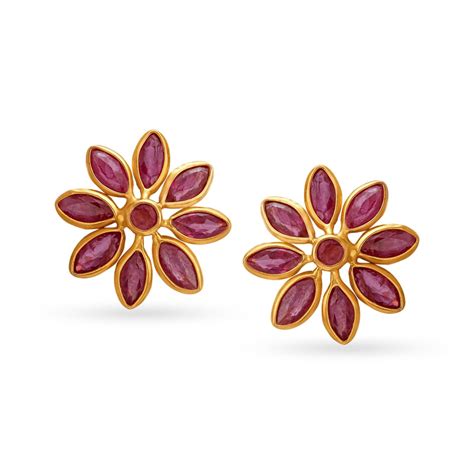 Floral Ruby Stud Earrings