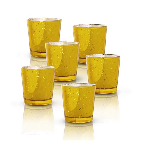 Buy Homesake Yellow Tealight Candle Holder Set of 6, Mercury Silver T ...