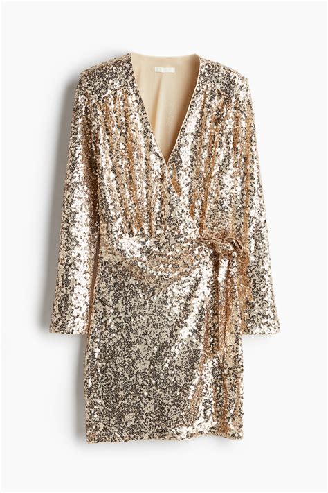 Sequined Wrap Dress - Gold-colored - Ladies | H&M US