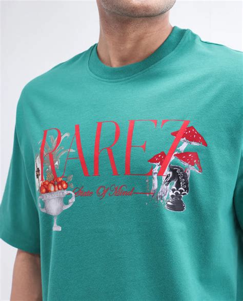 Rare Rabbit Men's Qena Green Cotton Graphic Print Oversized Fit Half S