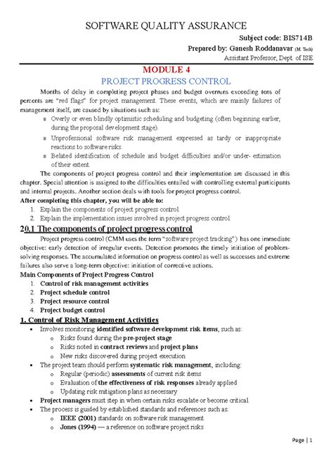 BIS714B Software Quality Assurance: Module 4 - Project Progress Control ...