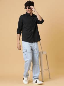 KOTTY Men Self Design Casual Black Shirt - Buy KOTTY Men Self Design ...