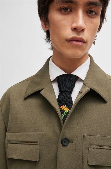 HUGO - Button-up jacket in a stretch-wool blend - Khaki