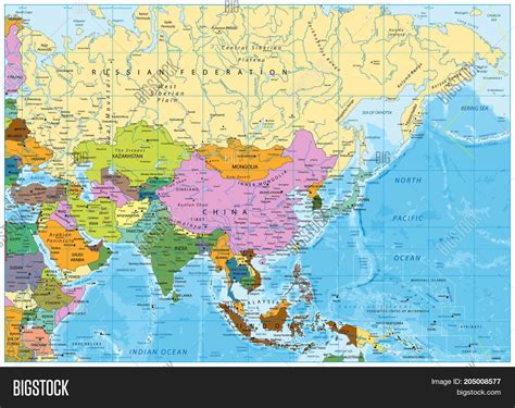 Physical map of asia rivers