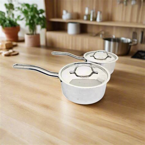 Triply Stainless Steel Sauce Pan Set with Lid - Induction & Gas Stove ...