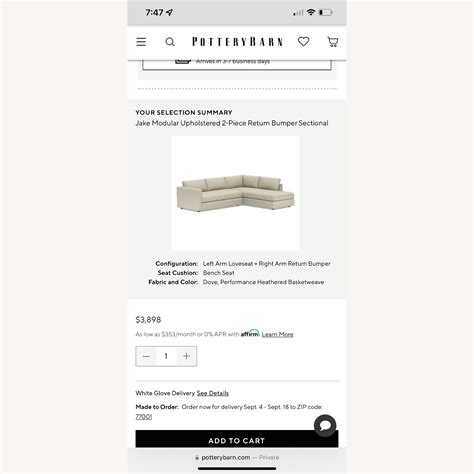 Pottery Barn Jake Return Bumper Sectional - AptDeco