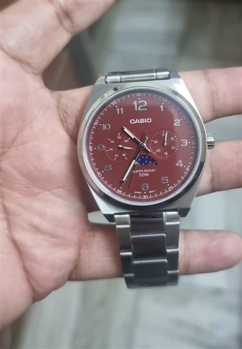 Casio Men Stainless Steel Analog Red Dial Watch-Mtp-M300D-4Avdf, Band ...