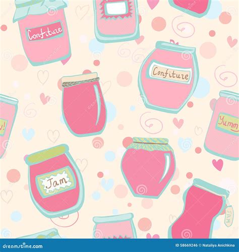 Seamless Pattern with Jam Jars Stock Illustration - Illustration of ...