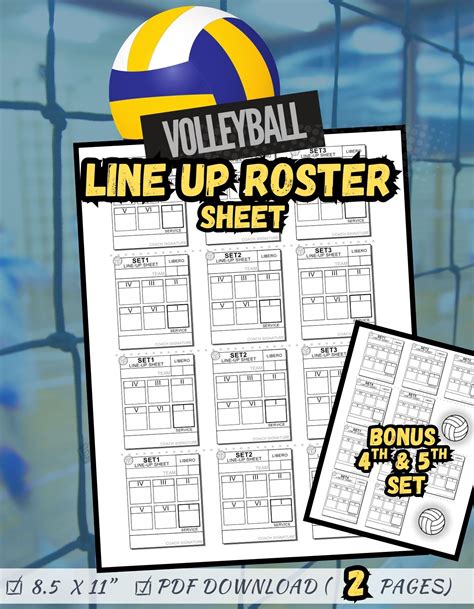 Volleyball Lineup Card for Coaches | 3-Set & Bonus 5-Set Lineup Sheets | Printable Volleyball ...