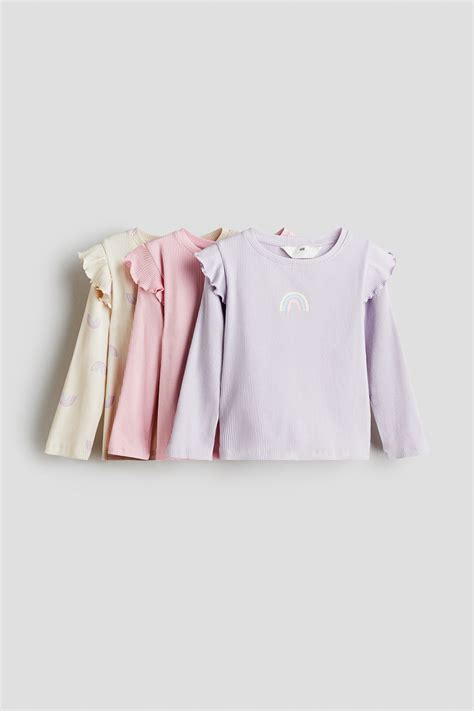 Light purple/Rainbows 3-pack frill-trimmed jersey tops for kids | H&M IN
