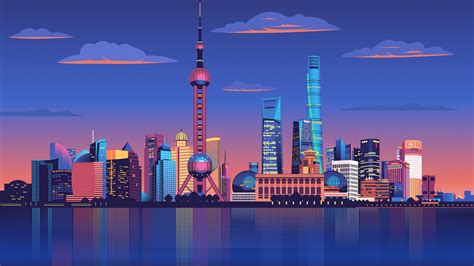 Shanghai City Wallpaper 4K, Illustration, Shanghai Night