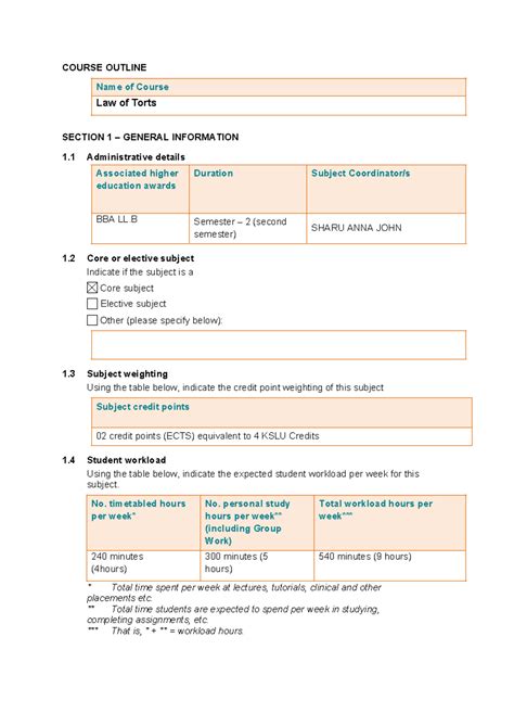 Torts- Course Outline BBA LL.B - COURSE OUTLINE Name of Course Law of ...