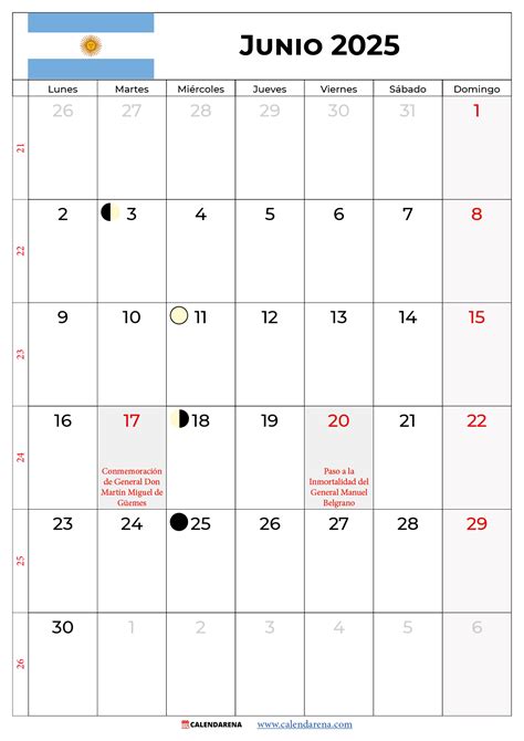 Calendario Junio 2025 Argentina