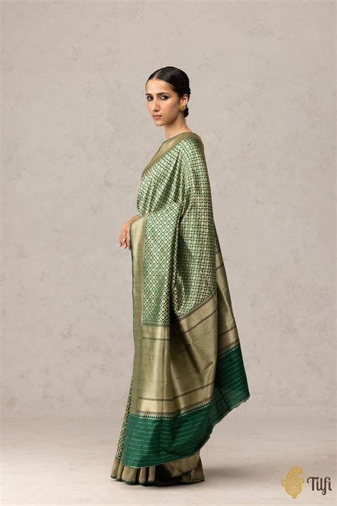 Dark Green Pure Katan Silk Banarasi Handloom Saree - Tilfi