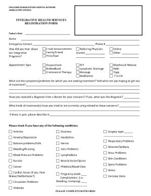 Fillable Online INTEGRATIVE HEALTH SERVICES REGISTRATION FORM ...