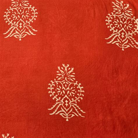 Pure Cotton Dabu Orange Big Flower Motif Hand Block Print Fabric ...