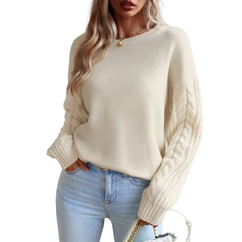 Loritta Oversized Womens Sweaters, Cable Knitted Pullover, Long-Sleeve ...