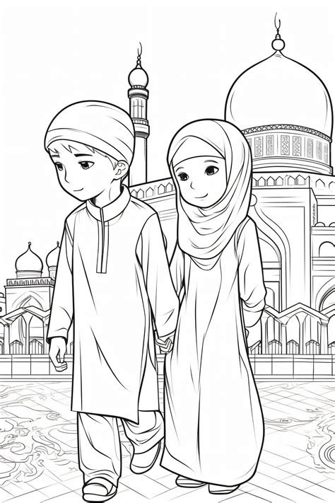 Premium Photo | Moslem Boy and Girl heading to mosque lembar mewarnai ...