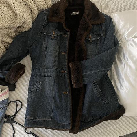 Vintage denim fur lining coat, perfect condition.... - Depop