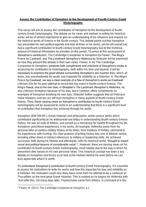 Assess the Contribution of Xenophon to the Development of Fourth-Century Greek Historiography ...