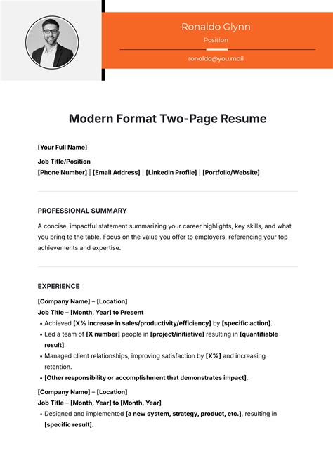 Free Two Page Resume Templates to Edit Online and Download