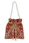 Buy Red Embroidery, Mirrors Enchanting Golden Half-moon Potli Bag by ...