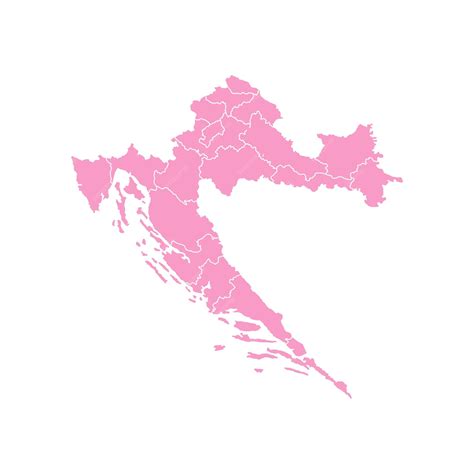 Mapa de silhueta rosa colorido da Croácia com o contorno das regiões ...